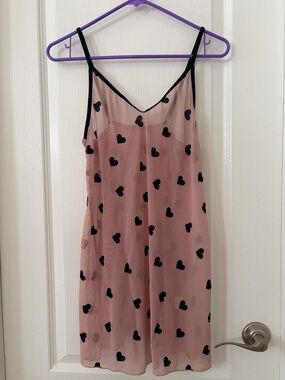 Pink Heart Print Sheer Slip Dress